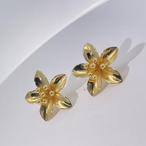 Pendientes de Botón con Flor de Lirio Tridimensional de Estilo Francés, Elegantes y Lujosos, de Tianyu Gems, para Mujer, Hechos de Latón Chapado en Oro, Micro - Product Image 4
