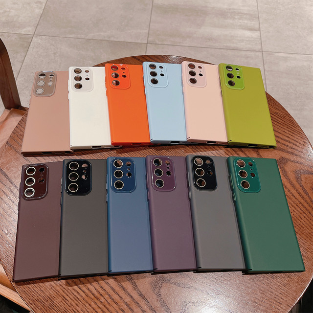 Solid Color Ultra Thin Slim Phone Case for Samsung Galaxy S23 Ultra S22 Plus Skin Touch Full Protection PC Cover with Lens Film