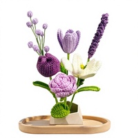Bouquet de fleurs artificielles en coton fait main au crochet – Tulipes, roses, lavande – Fleurs réalistes en fil tissé pour la maison, la fête des Mères, Noël