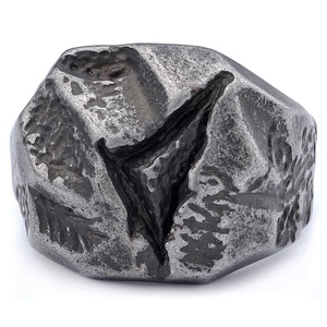रेट्रो व्यथित सरल स्टेनलेस स्टील प्राकृतिक कट पत्थर आकार अंगूठी - Product Image 6
