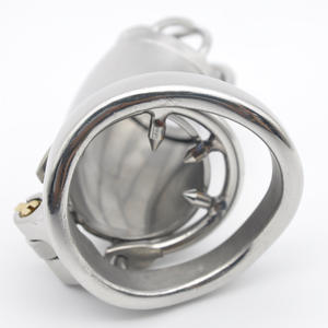 S/L Silver Stainless Steel Male <strong>Chastity</strong> Device Penis Lock Cock <strong>Cage</strong> with <strong>Spiked</strong> Ring Sex Toys for Men Game - Product Image 6