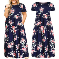 Robe longue grande taille à manches courtes pour femmes avec poches lâche 2025 robes longues d'été décontractées