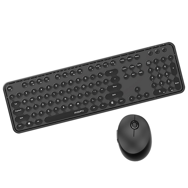 Mofii Sweet Keyboard Mouse Combo Pure Color 2.4G Wireless Keyboard Mouse Set Circular Suspension Key Cap for PC Laptop Black