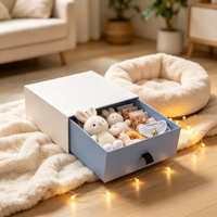 Caja de regalo azul para mascotas con conejitos de peluche, golosinas, pañuelo, campanas, embalaje de donut tejido, bolsa de regalo de polietileno al por mayor, set de regalo