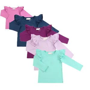 FuYu 2023 Toddler Baby Fashion Shirt Long Sleeve Double Ruffle Tops Solid Color Warm Blouse