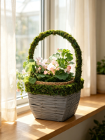 Panier à fleurs en mousse tressée grise avec poignée en mousse courbée, panier à plantes à base carrée pour la décoration florale de jardin intérieur