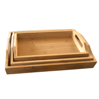 Lot de 3 plateaux de table basse en bois Plateau de service en bambou avec poignées