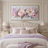 Peinture à l'huile abstraite romantique 3D texturée avec fleurs blanches, texture épaisse, peinte à la main, cadre en bois, art mural, taille personnalisée, œuvre d'art originale