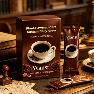 Café Instantáneo de Champiñones Chaga y Melena de León, Rico y Suave, 20 Sobres, Caja Metálica Marrón Oscuro, Para el Cuidado Diario de Vigor a Base de Plantas, OEM - Product Image 2
