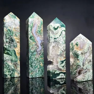 Venta al por mayor de Torre de Cristal de Ágata Musgosa Pulida Natural, Varita de Cristal Curativa, Piedra Tallada, Colección de Especímenes Minerales - Product Image 1