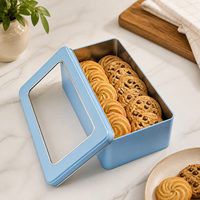 Boîte en métal rectangulaire personnalisée avec fenêtre pour biscuits, chocolats, couvercle transparent, conteneur alimentaire de qualité alimentaire