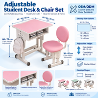 Ensemble de bureau et chaise rembourrée réglables pour étudiants, mobilier scolaire en acier et bois avec étagère de rangement, tailles personnalisées OEM