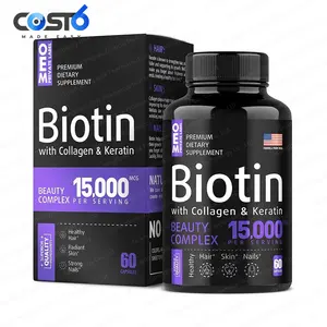 OEM Suplementos para pele, cabelo e unhas Vegetariana Vitamina C Biotina C Pele do cabelo e unhas Biotina Cápsulas de colágeno