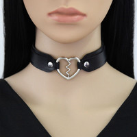 Colliers ras du cou en cuir Harajuku avec motif cœur et éclair, pour femmes et hommes, style punk, réglables, bijoux