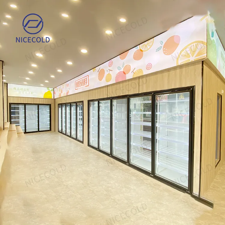 Commercial Supermarket Walk in Cooler Freezer Display Cold Room with Glass Door