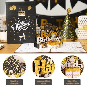 Tarjeta de <span class=keywords><strong>Cumpleaños</strong></span> 3D Musical, Reproduce la Canción de Feliz <span class=keywords><strong>Cumpleaños</strong></span> al Abrir la Tarjeta 3D Pop-up, con Luz LED y Vela - Product Image 3