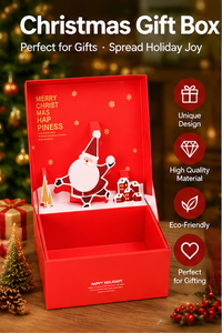 Caja de Regalo Navideña Roja Personalizada, Cartón Reciclable con Diseño de Santa Claus, Interior Liso para Regalos, Caja de Regalo de Navidad - Product Image 5
