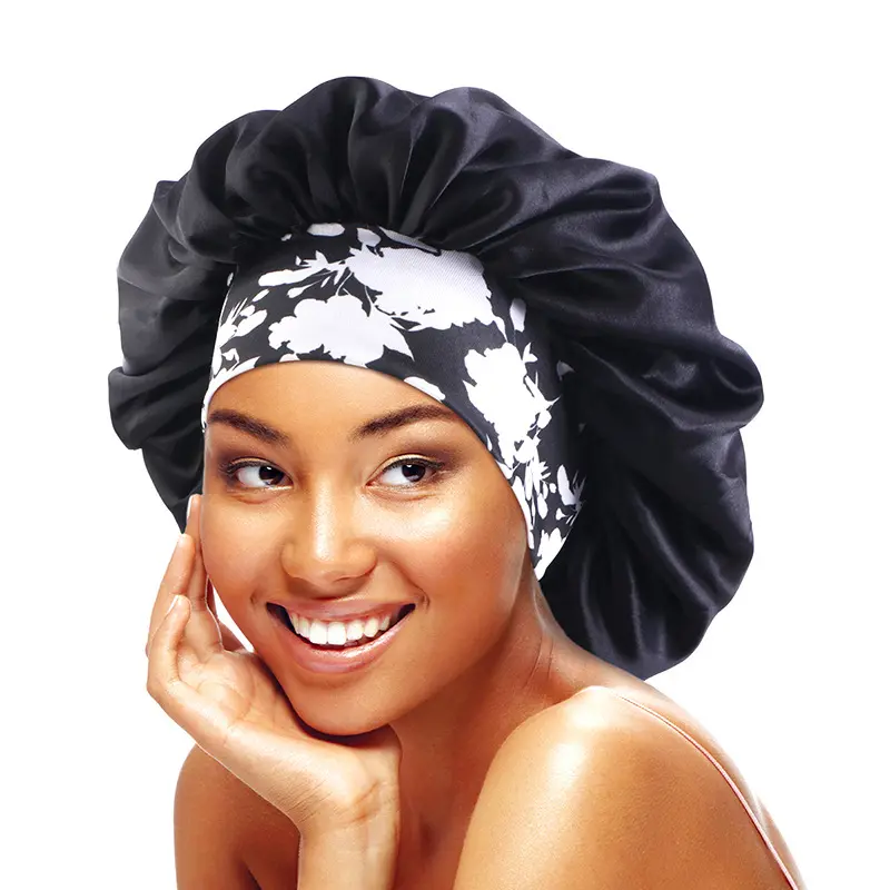 Wholesale Custom Hairdressing Sleeping Hair Cap Ethnic Satin Hair Bonnets with Wide Headband