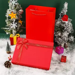 Natale elegante Custom design grazioso con motivo erba verde scatola regalo rigida con coperchio nastro farfallino decorazione