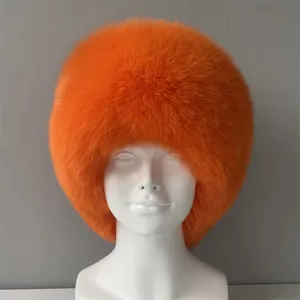 Wholesale Russian Hair Accessories Warm Winter Hat Fluffy Fur Hairband Wide Thick Women Luxury Big Real Fox Fur Headband Hat