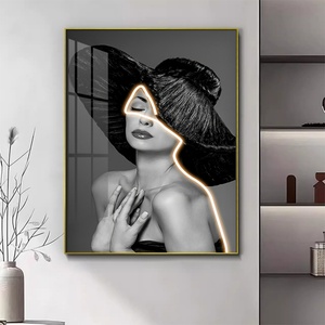 Cuadro de Porcelana de Cristal con Retrato de Mujer de Diseño Personalizado, Arte de Pared para Sala de Estar, Venta al por Mayor de Fábrica, Soporte de Lienzo - Product Image 5