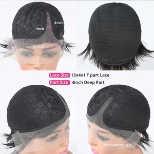 Perruque à cuticules alignées, <span class=keywords><strong>coupe</strong></span> Pixie courte, droite, 13x4x1, partie en T, <span class=keywords><strong>cheveux</strong></span> humains, <span class=keywords><strong>pour</strong></span> femmes noires, vente en gros - Product Image 6