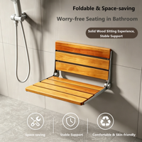 Banc de douche pliant moderne en acier inoxydable et bois Siège de douche pliable pour salle de bain à montage mural peu encombrant
