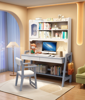 Bureau d'étude en bois massif avec étagère et hauteur réglable pour enfants et bureau à domicile - Vente en gros