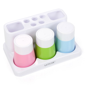Levijia Toothbrush Holder And Rinse Cup Set 4 Piece Plastic Bathroom Storage Rack With Cups For Family Use - Product Image 4