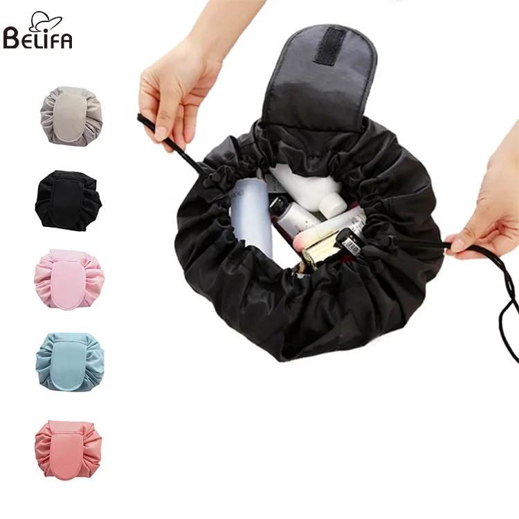 Портативная дорожная косметичка, косметичка, органайзер, открытая плоская ленивая сумка для макияжа на шнурке