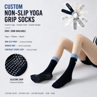 Nouvelles chaussettes de Pilates rayées avec grip antidérapant, chaussettes de sport en coton pour femmes, pour le yoga et la gym