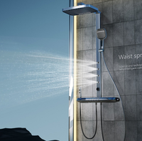 Ensemble de douche mural thermostatique à affichage numérique LED, avec pommeau de douche à effet pluie doux, barre coulissante et cartouche céramique - Pour salle de bain