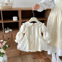 Robe-combinaison pour bébé fille style princesse, col Peter Pan, manches bouffantes, tenue pour nouveau-né