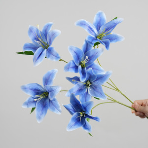 Bouquet de lys artificiels Greenway, 3 têtes, pétales en PVC blanc, bleu, violet, pour mariage, décoration de la maison, arrangements floraux - Product Image 3