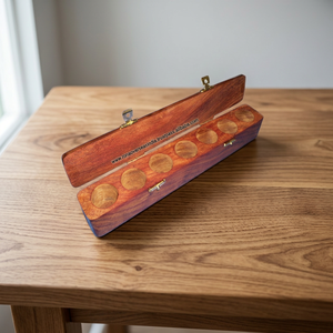 Boîte de rangement rectangulaire en bois écologique avec sept compartiments pour pierres, gemmes, minéraux, design sculpté - Product Image 3