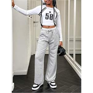 Pantalon de survêtement large pour fille, taille élastiquée, coupe décontractée, long, 100 % coton éponge respirant - Product Image 4