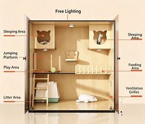 Grande villa pour <span class=keywords><strong>chat</strong></span> en bois d'intérieur avec fenêtre en verre trempé, cage de luxe multi-niveaux pour <span class=keywords><strong>chat</strong></span>, respirante pour l'intérieur - Product Image 1