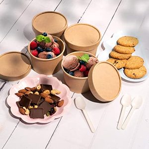 Vente en gros de gobelets en papier jetables carrés ronds chauffables kraft imperméables à l'eau impression personnalisée bol à salade en papier avec logo avec couvercle en PE - Product Image 6