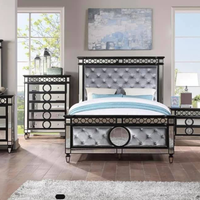 Collection de meubles de chambre à coucher de haute qualité avec commode noire + table de chevet + commode à 4 tiroirs + lit de rangement à LED + miroir