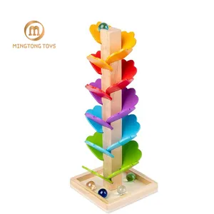 Kids DIY Wooden Colorful Puzzle Building Blocks Railway Slide Run Rolling Beans Maze Ball Track Rock Toy