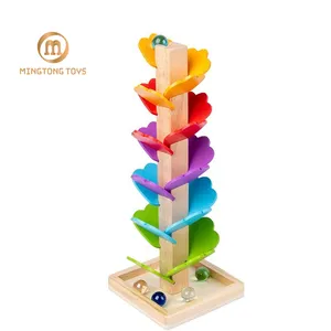 Kinder DIY Holz bunte Puzzle Bausteine Eisenbahn rutsche Run Rolling Beans Maze Ball Track Rock Toy