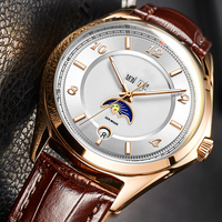 Montres mécaniques automatiques en acier, personnalisées en usine, avec double calendrier et phases solaires, pour la marque des clients