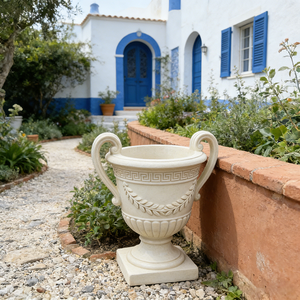Pot de fleurs en résine fait main, peint à la main, motif goutte d'eau <span class=keywords><strong>blanc</strong></span>, double anse, style <span class=keywords><strong>laurier</strong></span> - Paysage de jardin classique européen - Product Image 6