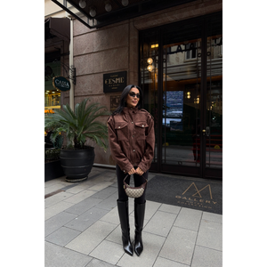 เสื้อแจ็คเก็ตหนังกลับรุ่นนักบินสีน้ำตาลสำหรับผู้หญิง - Product Image 2