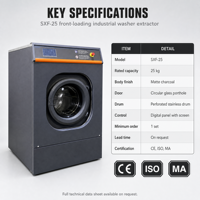 Laveuse-essoreuse industrielle commerciale 25 kg, équipement de blanchisserie robuste pour hôtels et hôpitaux, OEM ODM