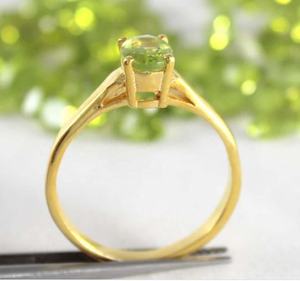 Natural <b>Green</b> Peridot 5x7mm Oval Cut Classic Bezel Setting Solid 14k Yellow Gold Birthstone <b>Ring</b> - Product Image 6