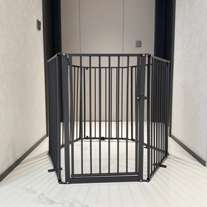 超大号 6 面板黑色铁制金属安全门，耐用现代室内可折叠长方形宠物围栏，按扣式闭合 - Product Image 5