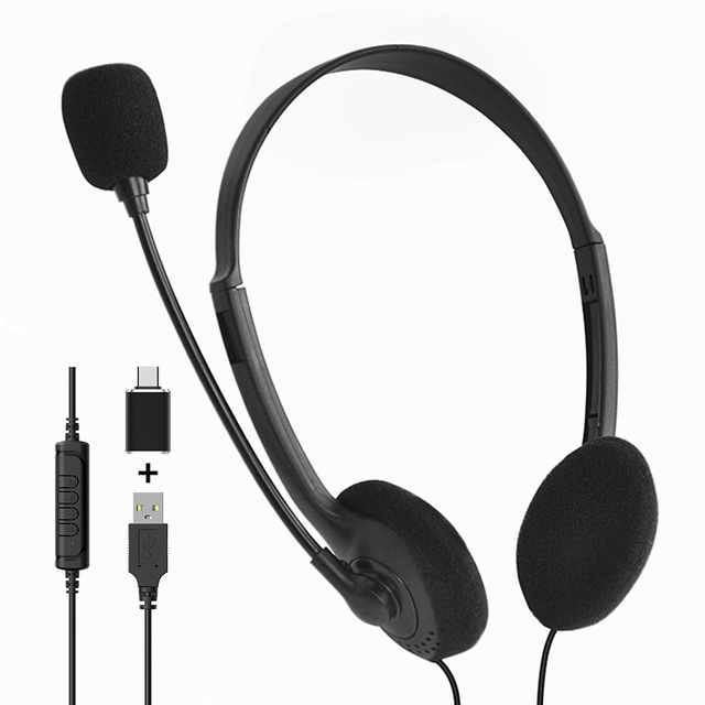 USB C Wired Noise Cancellation Overhead Headset USB a School Headset