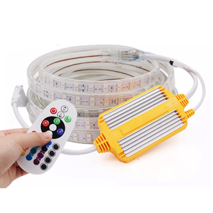 Bande lumineuse RGB <span class=keywords><strong>LED</strong></span>, <span class=keywords><strong>ruban</strong></span> de lumière Flexible, étanche, avec télécommande 24 boutons, Kit ue, Double rangée, décoration de la maison, 5050 diodes/m, <span class=keywords><strong>220V</strong></span> - Product Image 1