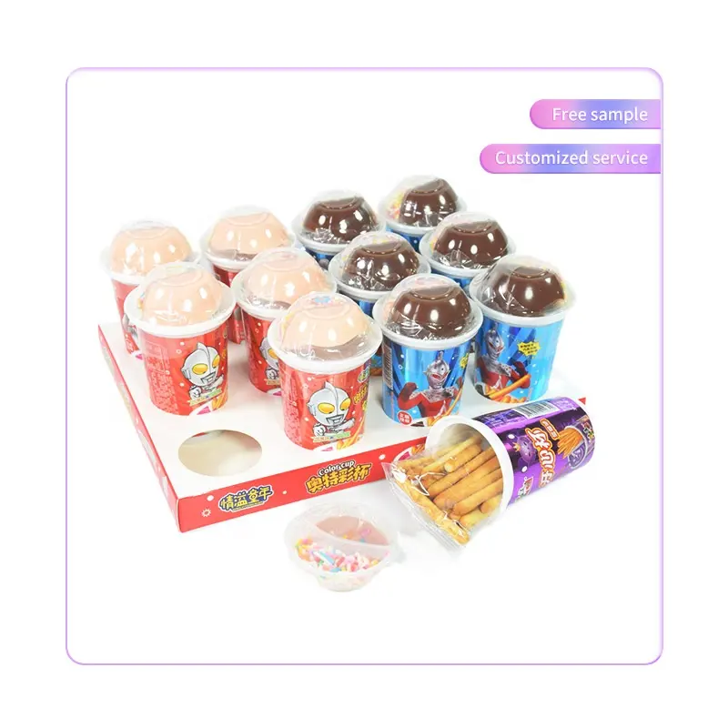 Fabriek Hot Verkoop Kids Zoetwaren Koekjes Stok Chocolade Cream Sweet Candy Oem Custom Cookies Wafer 3 In 1 Snack Cup